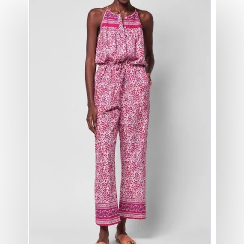 Faherty Adella Floral Jumpsuit Sun Up Block Print Pink floral Size Large EUC